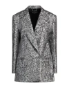 Alberta Ferretti Woman Blazer Silver Size 8 Polyester, Polyamide, Metallic Fiber, Silk In Silver