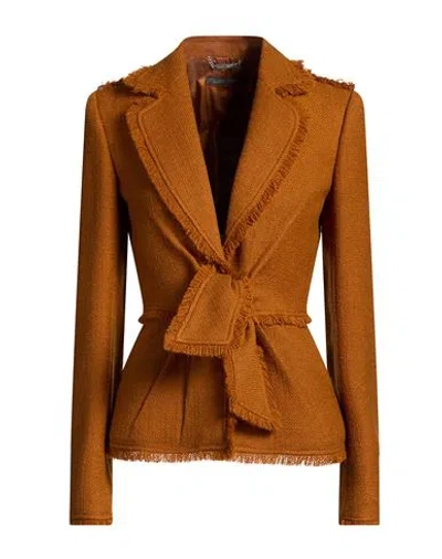 Alberta Ferretti Woman Blazer Tan Size 4 Virgin Wool, Polyamide In Brown