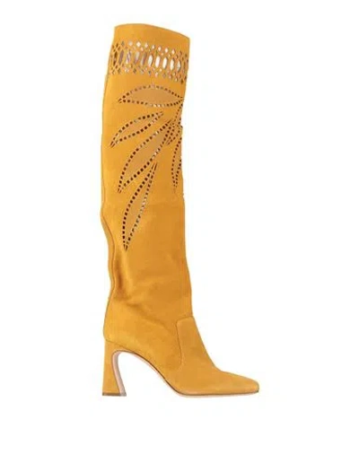 Alberta Ferretti Woman Boot Mandarin Size 10 Leather In Yellow