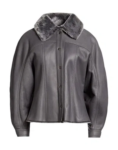 Alberta Ferretti Woman Jacket Lead Size 6 Lambskin In Gray