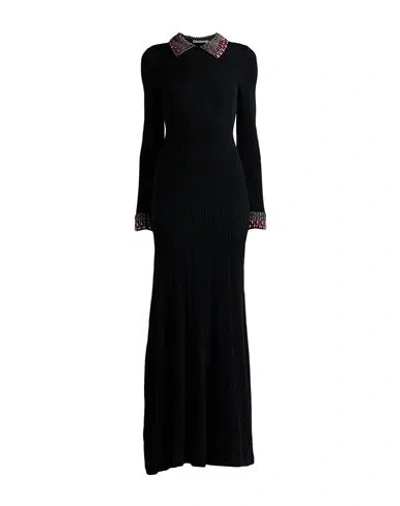 Alberta Ferretti Woman Maxi Dress Black Size 8 Virgin Wool, Polyamide, Acrylic, Glass, Metal