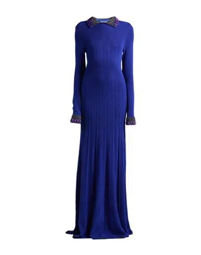 Alberta Ferretti Woman Maxi Dress Blue Size 6 Virgin Wool, Polyamide, Acrylic, Glass, Metal