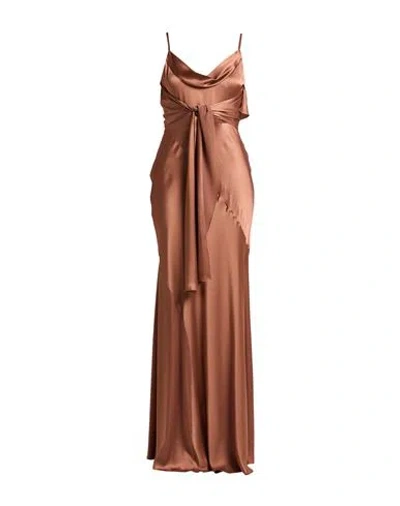 Alberta Ferretti Woman Maxi Dress Brown Size 10 Acetate, Silk