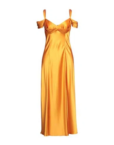 Alberta Ferretti Satin Off-the-shoulder Gown In Orange