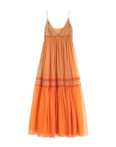 Alberta Ferretti Woman Maxi Dress Orange Size 4 Silk, Acetate, Elastane, Viscose, Polyester