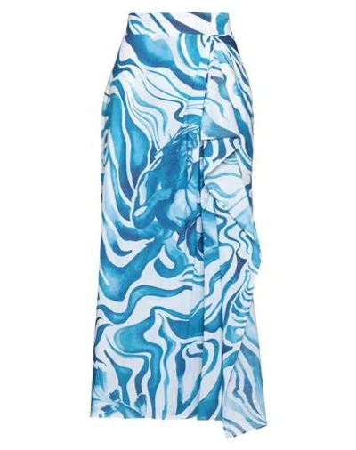 Alberta Ferretti Woman Maxi Skirt Azure Size 6 Cotton In Blue