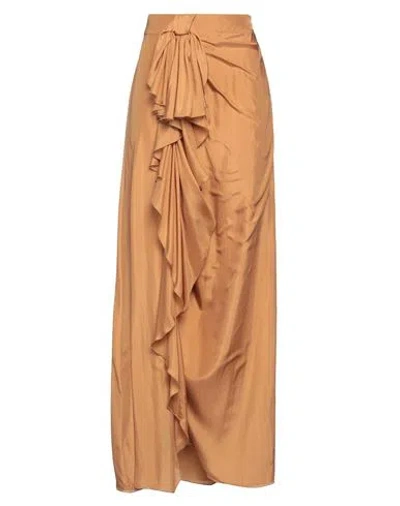 Alberta Ferretti Woman Maxi Skirt Camel Size 10 Silk In Orange