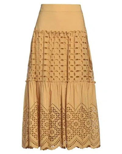Alberta Ferretti Woman Maxi Skirt Marigold Size 8 Cotton, Polyester In Brown