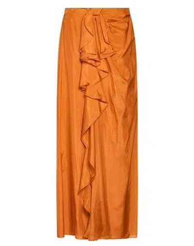 Alberta Ferretti Woman Maxi Skirt Orange Size 8 Silk