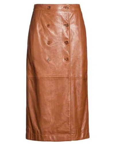 Alberta Ferretti Woman Midi Skirt Brown Size 6 Sheepskin In Animal Print