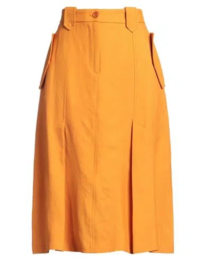 Alberta Ferretti Woman Midi Skirt Mandarin Size 8 Viscose, Linen In Orange