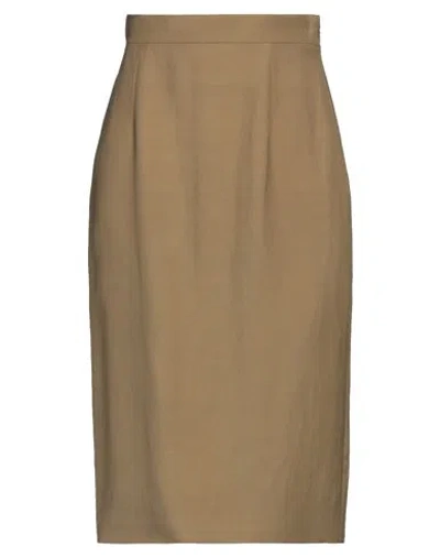 Alberta Ferretti Woman Midi Skirt Military Green Size 2 Viscose, Linen