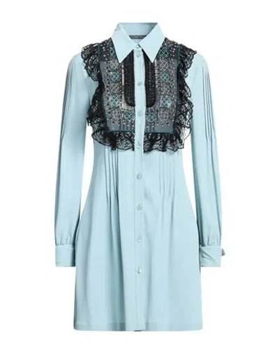 Alberta Ferretti Woman Mini Dress Sky Blue Size 12 Acetate, Silk, Polyamide, Cotton