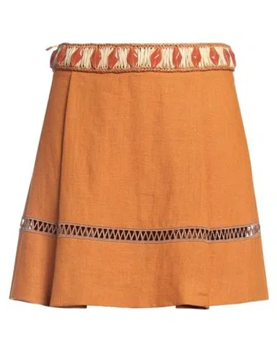 Alberta Ferretti Woman Mini Skirt Camel Size 6 Linen In Beige