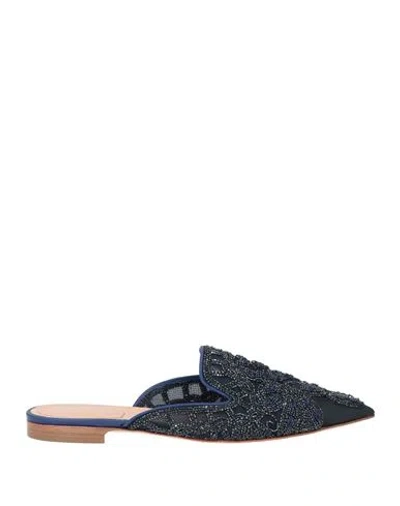 Alberta Ferretti Crystal-embellished Flat Mules In Blue