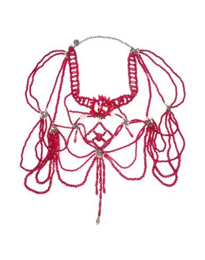 Alberta Ferretti Woman Necklace Burgundy Size - Glass, Brass, Polyester In Red