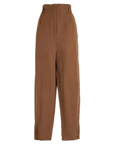 Alberta Ferretti Woman Pants Brown Size 10 Linen, Silk