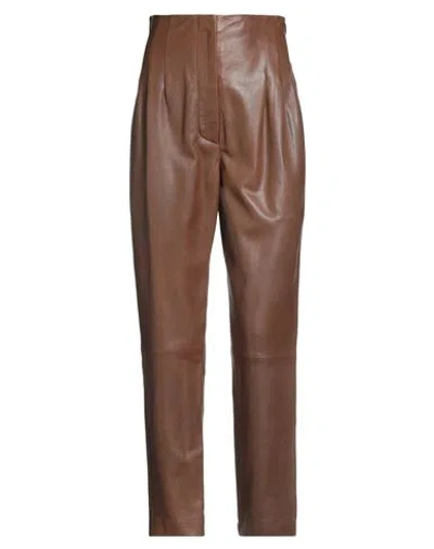 Alberta Ferretti Woman Pants Brown Size 12 Lambskin