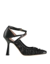 Alberta Ferretti Woman Pumps Black Size 8 Textile Fibers, Leather