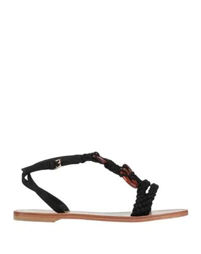 Alberta Ferretti Woman Sandals Black Size 10 Textile Fibers, Leather