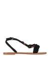 Alberta Ferretti Woman Sandals Black Size 7 Leather, Textile Fibers In Black