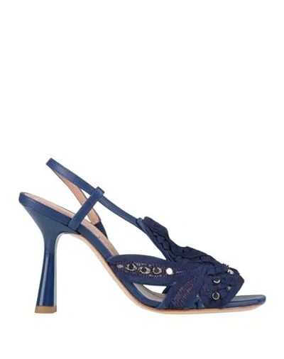 Alberta Ferretti Woman Sandals Blue Size 8 Textile Fibers, Leather