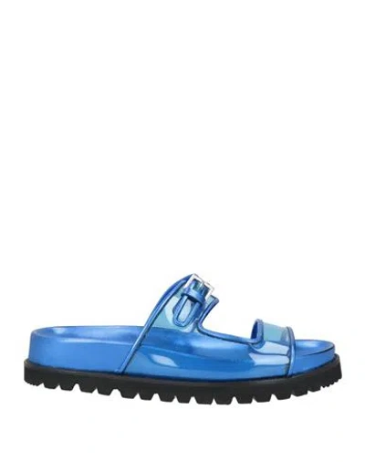Alberta Ferretti Woman Sandals Bright Blue Size 8 Leather, Rubber