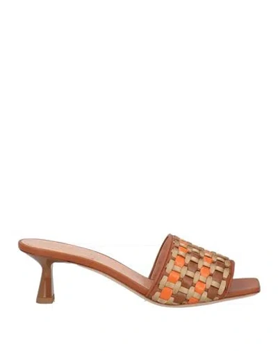 Alberta Ferretti Woman Sandals Brown Size 11 Leather, Textile Fibers