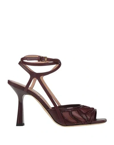 Alberta Ferretti Woman Sandals Burgundy Size 6 Leather, Textile Fibers In Red