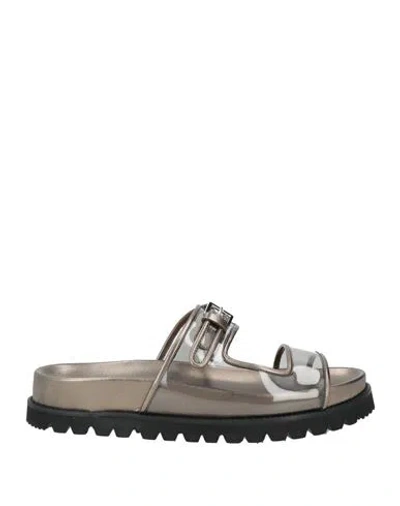 Alberta Ferretti Woman Sandals Gunmetal Size 7 Leather, Rubber