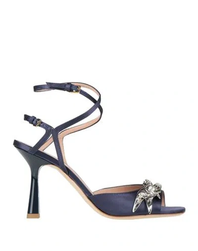 Alberta Ferretti Woman Sandals Navy Size 7 Textile Fibers In Blue