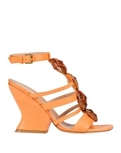 Alberta Ferretti Woman Sandals Orange Size 7 Leather