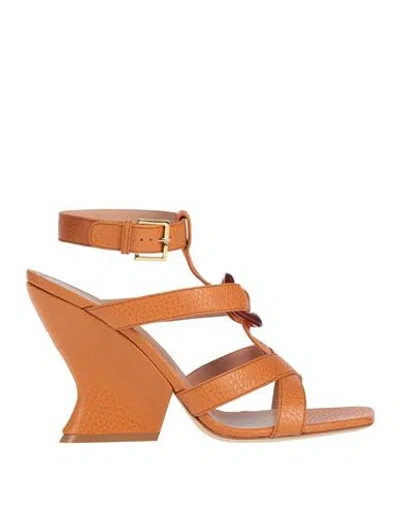 Alberta Ferretti Woman Sandals Orange Size 9 Leather