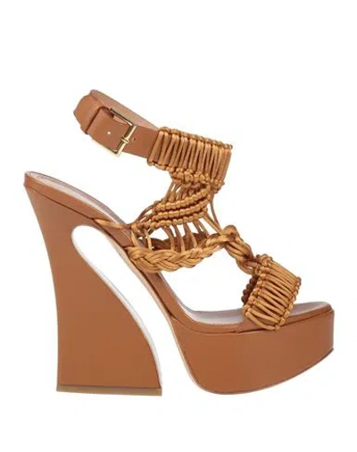 Alberta Ferretti Woman Sandals Tan Size 10 Leather, Textile Fibers In Brown