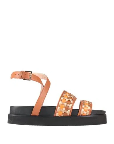 Alberta Ferretti Braiding Fussbett Sandals In Leather And Satin In Marrone