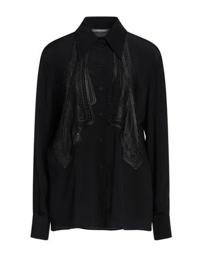 Alberta Ferretti Lace-embellished Long-sleeved Shirt In Black