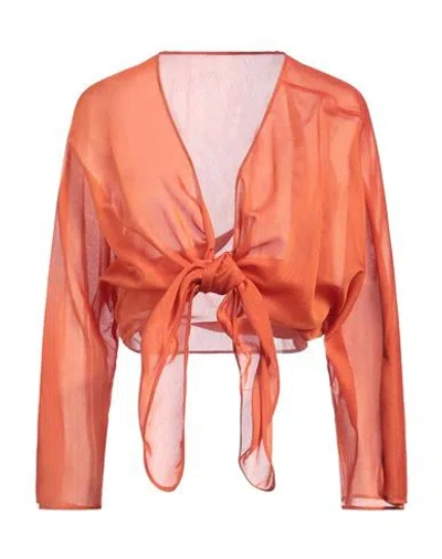 Alberta Ferretti Woman Top Orange Size 8 Cotton, Silk