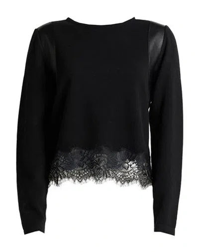Alberta Ferretti Woman Sweater Black Size 10 Virgin Wool, Cashmere, Polyester, Polyurethane Resin, P