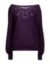 Alberta Ferretti Woman Sweater Purple Size 8 Mohair Wool, Polyamide, Virgin Wool, Elastane
