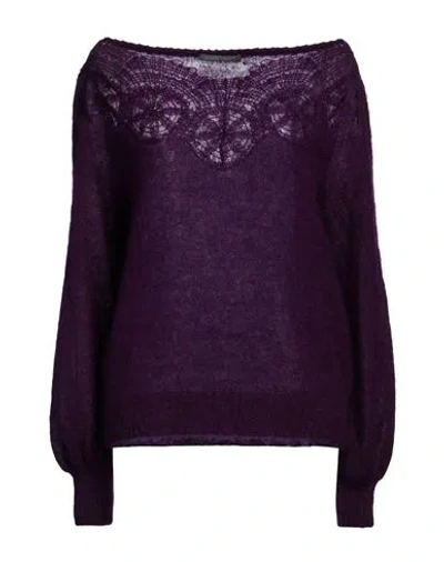 Alberta Ferretti Woman Sweater Purple Size 8 Mohair Wool, Polyamide, Virgin Wool, Elastane