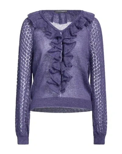 Alberta Ferretti Woman Sweater Purple Size 4 Mohair Wool, Polyamide, Virgin Wool, Elastane