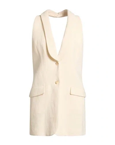 Alberta Ferretti Woman Tailored Vest Ivory Size 4 Linen In Brown