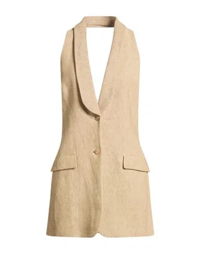Alberta Ferretti Woman Tailored Vest Sand Size 4 Linen In Brown