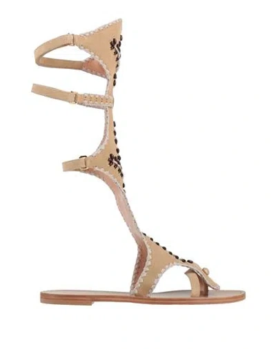 Alberta Ferretti Woman Thong Sandal Beige Size 10 Leather In Brown