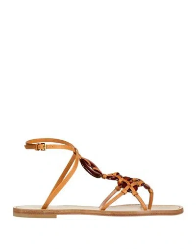 Alberta Ferretti Woman Thong Sandal Camel Size 7 Leather In Orange