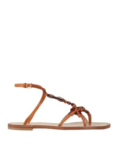 Alberta Ferretti Woman Thong Sandal Tan Size 8 Leather In Brown