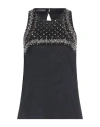Alberta Ferretti Sleeveless Jewel-embellished Mesh Top In Black