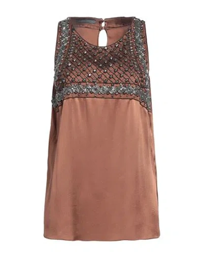 Alberta Ferretti Woman Top Brown Size 10 Acetate, Silk