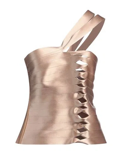 Alberta Ferretti Woman Top Camel Size 12 Viscose, Cotton, Polyester, Acetate, Silk In Neutral