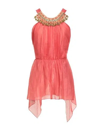 Alberta Ferretti Woman Top Coral Size 12 Linen, Silk In Pink